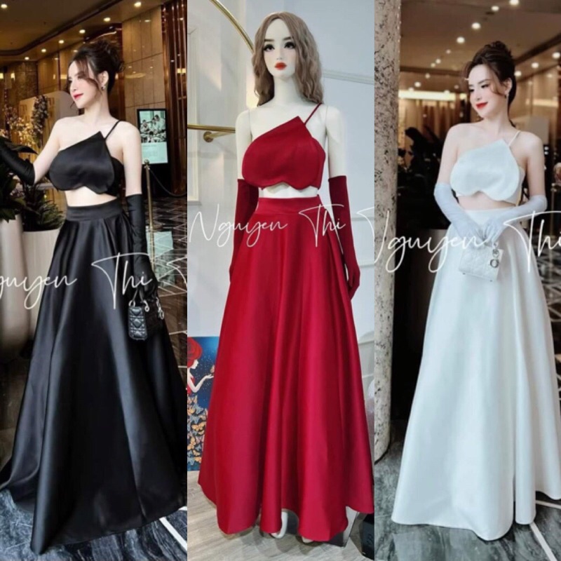 Sét váy xoè áo tim phom dài đep y hình kèm hình thật