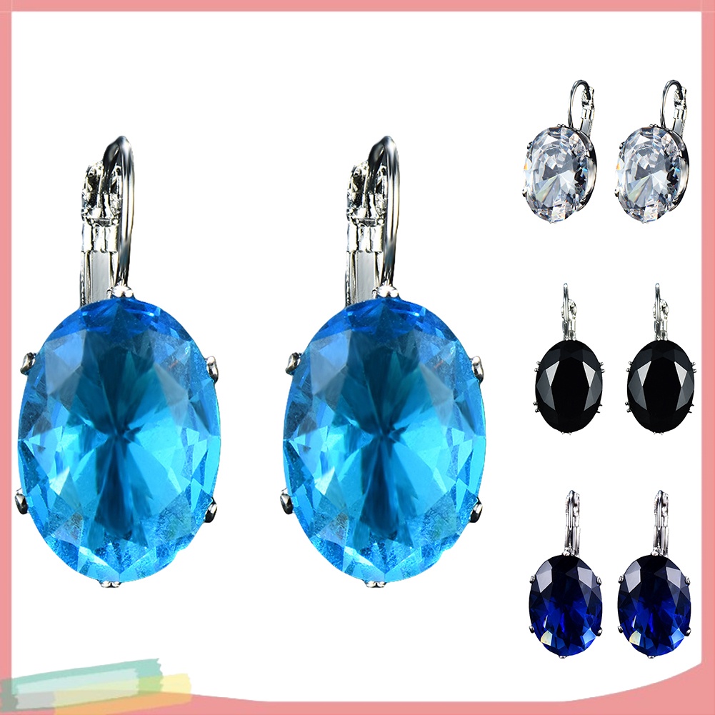 Đôi khuyên tai hình oval đính kim cương giả thời trang cho nữ