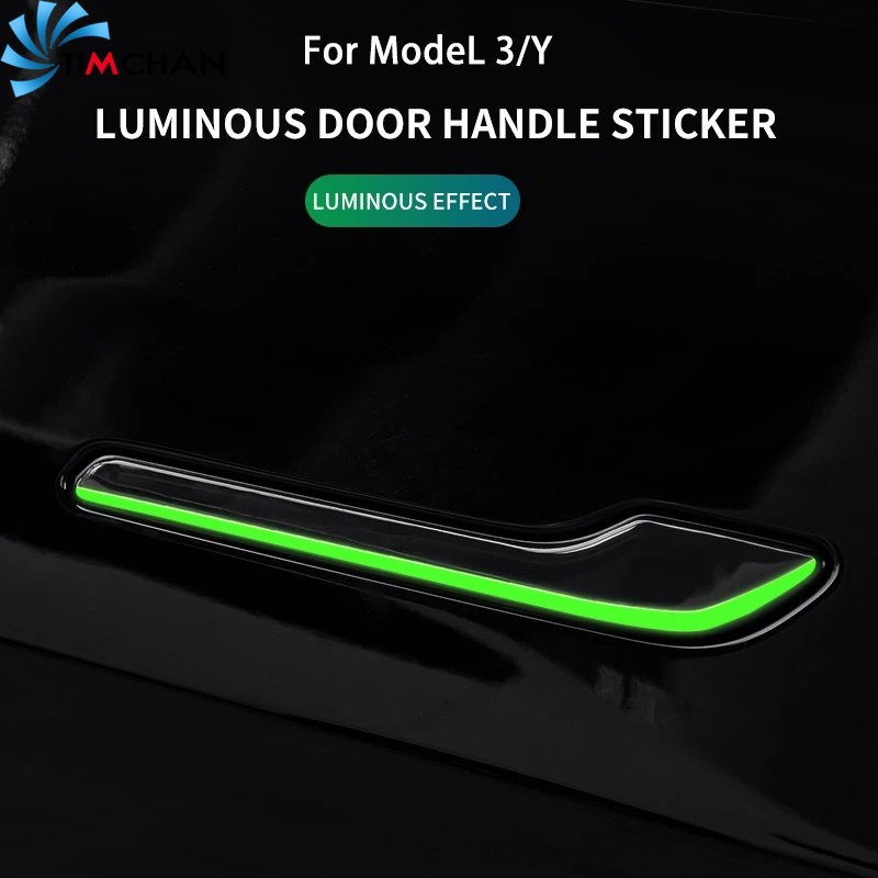 Set 4 Miếng Dán Tay Nắm Cửa Xe Hơi Tesla Model 3 Y Bằng ABS Họa Tiết Dạ Quang