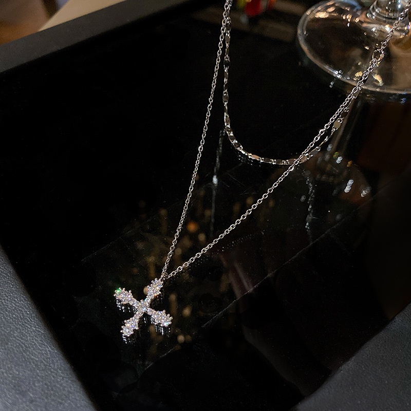 Vòng Cổ Choker Bằng Titan Mặt Thánh Giá Đính Kim Cương Nhân Tạo Phong Cách Mới Cho Nữ