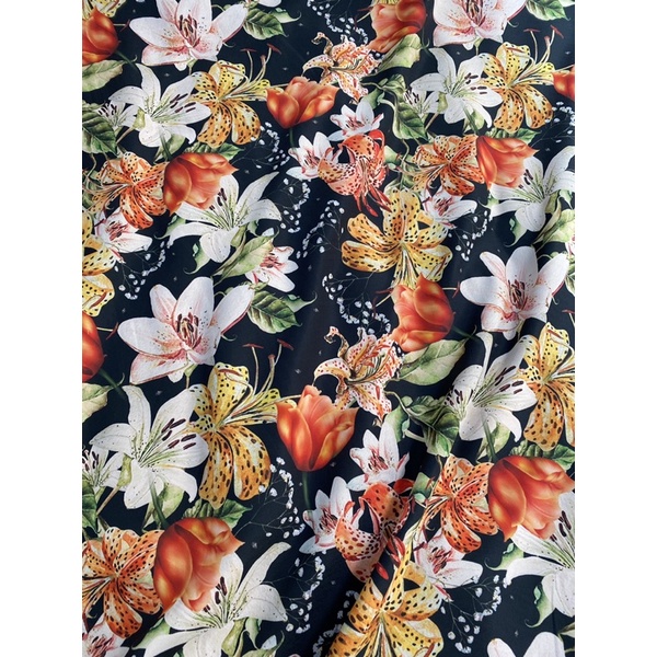 Vải lụa ngọc hà hoa tulip chất thun mịn