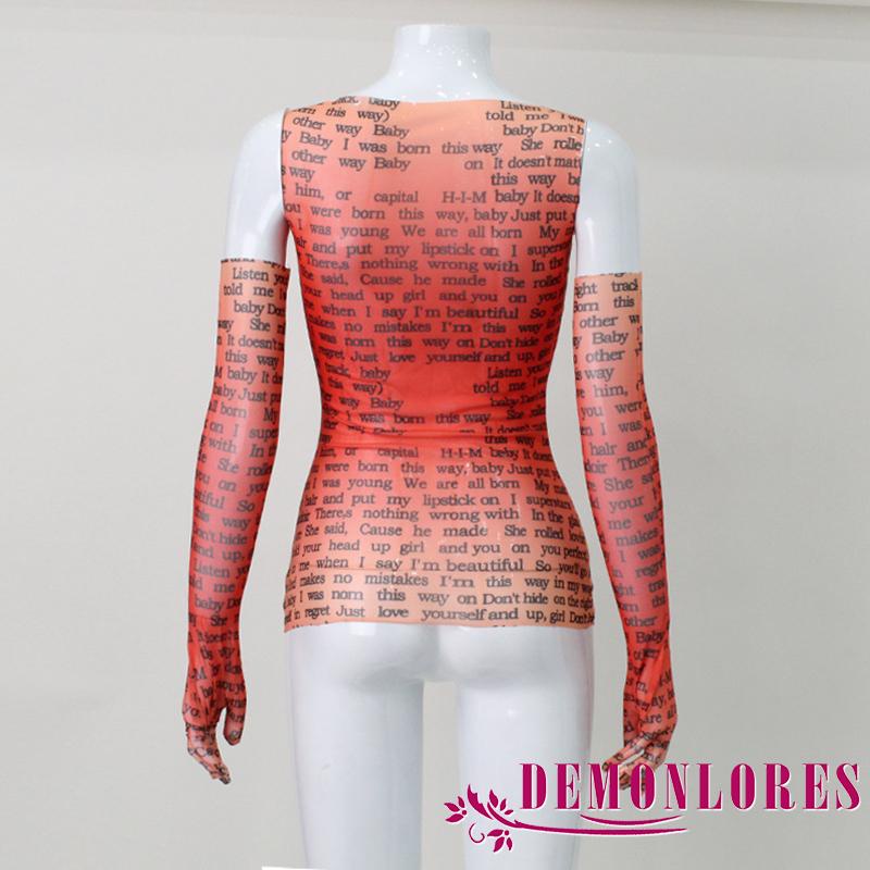 Áo Croptop Sát Nách In Chữ + Găng Tay Thời Trang Đường Phố Cho Nữ