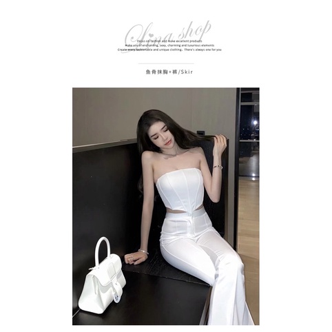 Set Áo Corset Xương Cá Mix Quần Ống Loe Cao Cấp