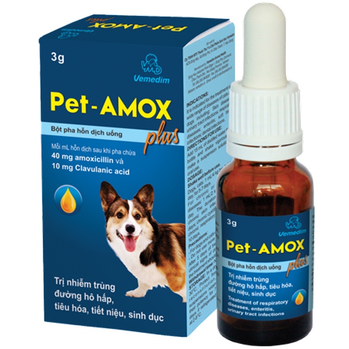 Dung dịch uống Pet Amox hỗ trợ hô hấp, tiêu hoá chó mèo 3g
