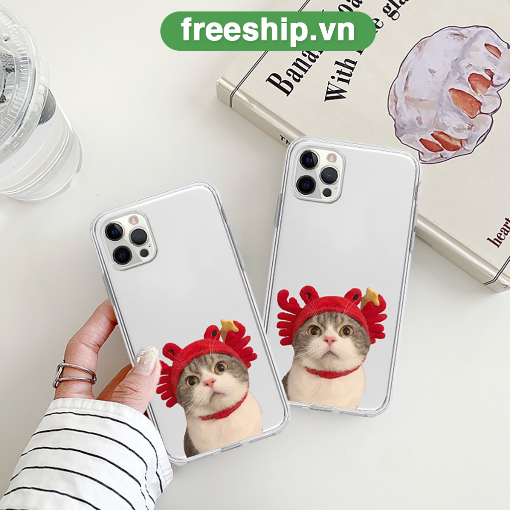 Ốp bảo vệ cam điện thoại iphone cạnh vuông mèo mũ cua ngộ nghĩnh cho 6/6splus7/7plus/8/8plus/x/xr/xs/11/12/13/14/pro/max