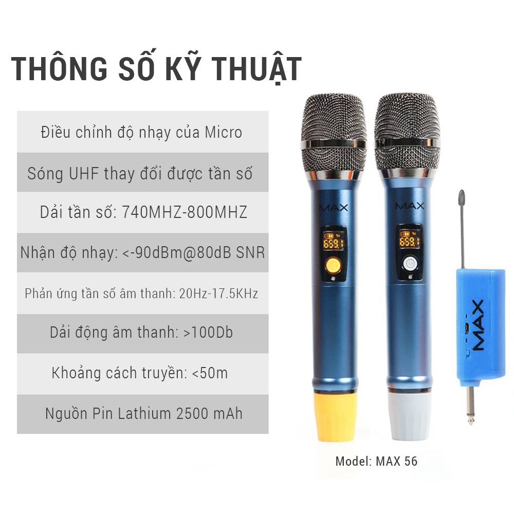 Combo thu âm livestream chuyên nghiệp karaoke cao cấp mixer Max 68 Pro và micro Max 56 bộ 2 mic không dây