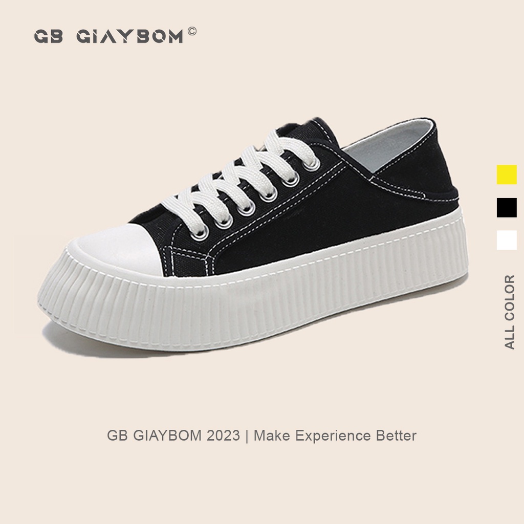 Giày Bata Nữ Đế Bằng Vải Canvas Gót Cao Êm Thích Hợp Đi Làm, Học, Chơi Màu Đen Trắng Vàng GiayBOM GB Classics B1807