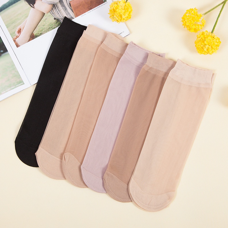 Set 10 Đôi Vớ Trong Suốt Bằng Lụa Co Giãn Màu Đen Và Nude Dành Cho Nữ