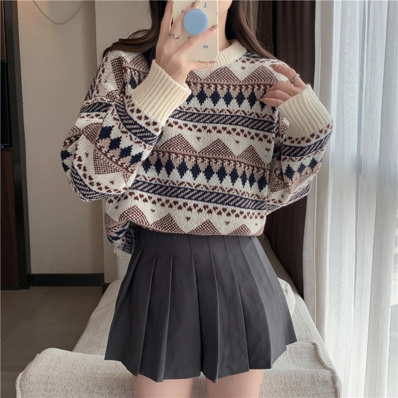 Áo dệt kim SUXI mềm mại tay dài dáng rộng cổ điển thời trang thu đông dễ phối đồ