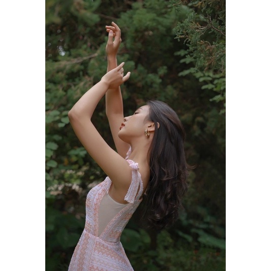 Đầm xoè cổ vuông size M The Country Boutiques Devoted Coral vải cotton hồng cam