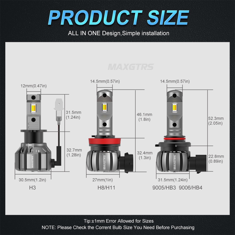 Set 2 đèn LED sương mù MAXGTRS H11 H3 H8 H9 H16 JP 9005 9006 HB3 HB4 3000k ánh sáng trắng/ vàng dành cho xe hơi