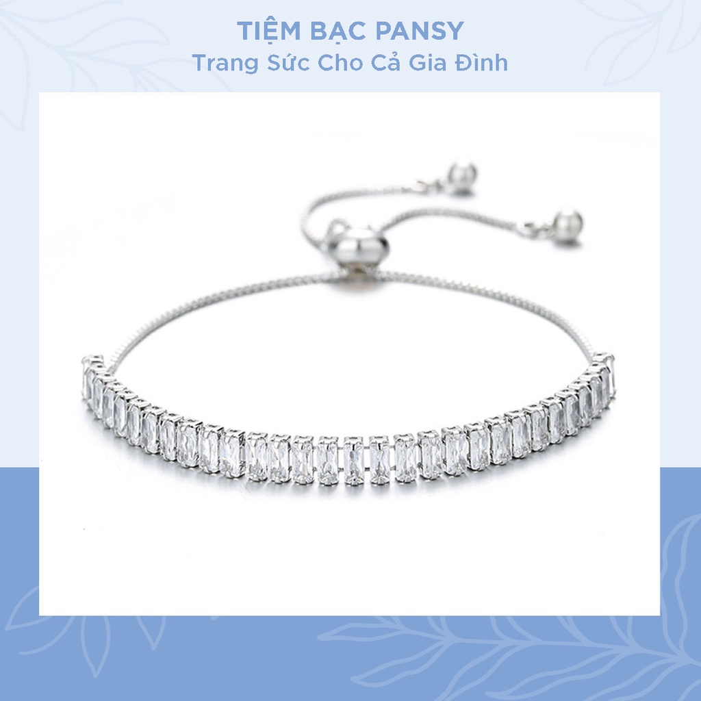 Lắc tay bạc nữ PANSY chuỗi đá chữ nhật dây rút sang chảnh - Vòng tay nữ bạc thật đẹp