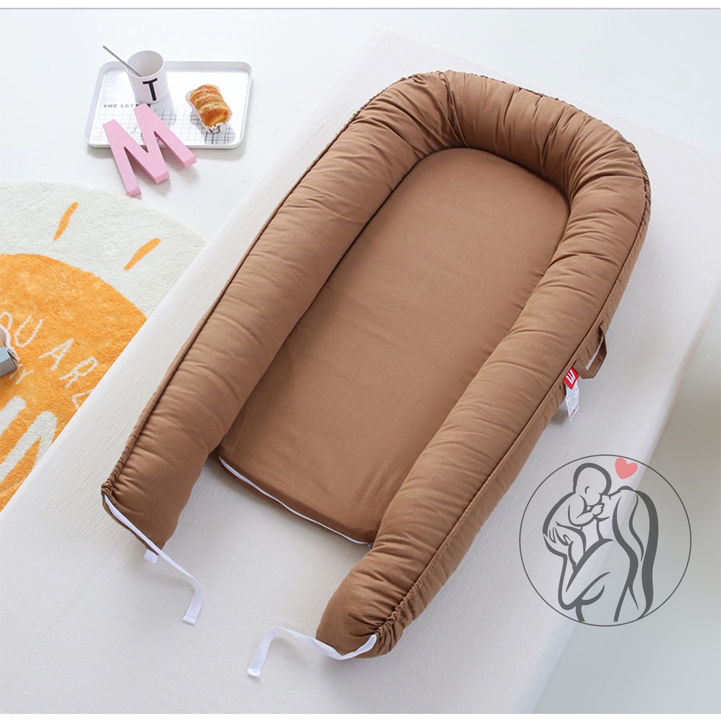 Nệm Nôi DI Động Đơn Sắc Cotton Cho Bé Kèm Túi Đựng
