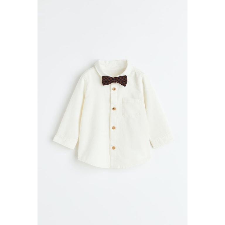 Áo somi trắng nơ caro đỏ nơ HM H&M_hàng chính hãng UK US