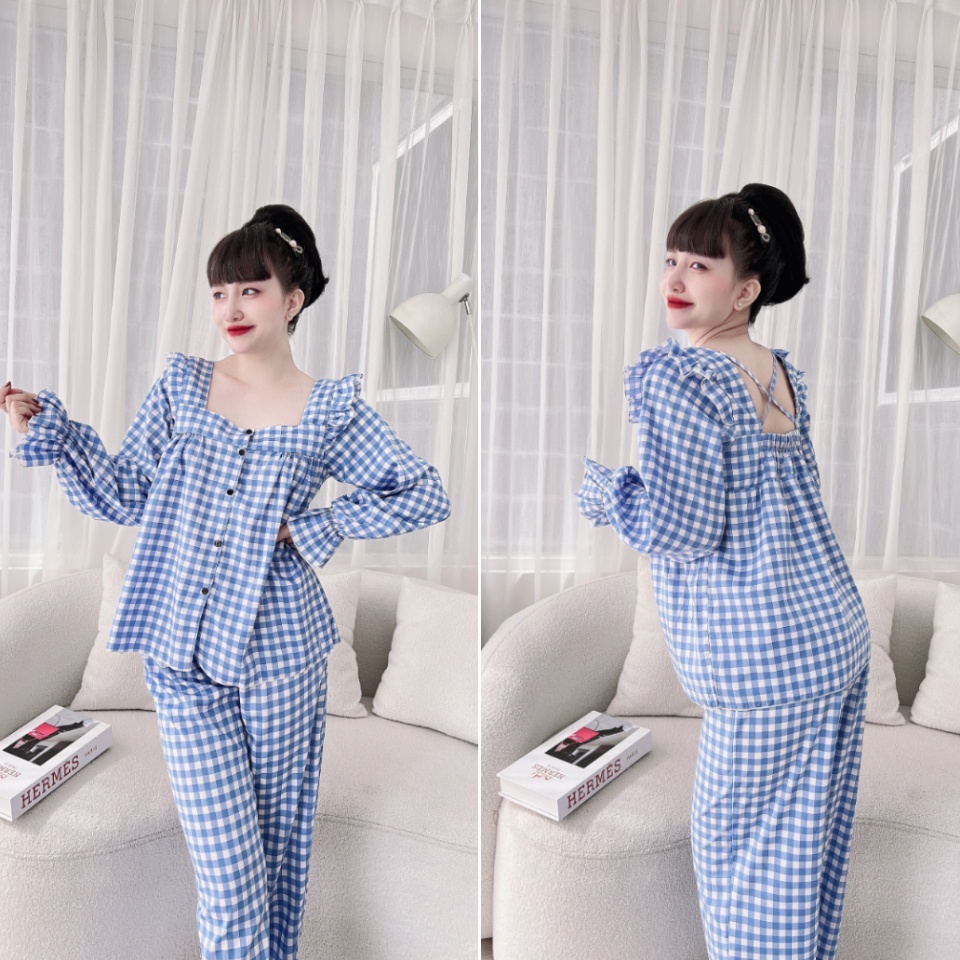 Đồ Bộ Tay Dài Cổ Sen 50-100kg Bigsize Lụa Nhật Mặc Nhà Cho Nàng Múp