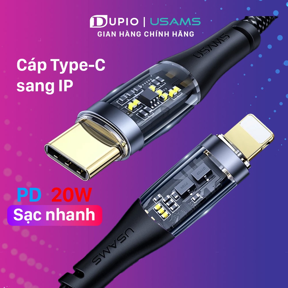 Dây cáp sạc nhanh DUPIO Usams DS09 20w trong suốt chống oxy hóa sử dụng bền lâu