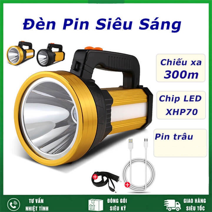 THTN Đèn pin siêu sáng cầm tay chiếu xa 300M, pin trâu, chống thấm nước IPX6, đèn bin cầm tay đi biển, cắm , ,.