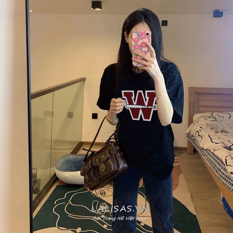 Áo Thun Tay Ngắn Cổ Tròn In Chữ Phong Cách Hàn Quốc