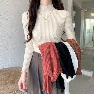 Áo sweater SUXI dệt kim mỏng tay dài cổ cao màu sắc đơn giản thời trang thu đông dành cho nữ