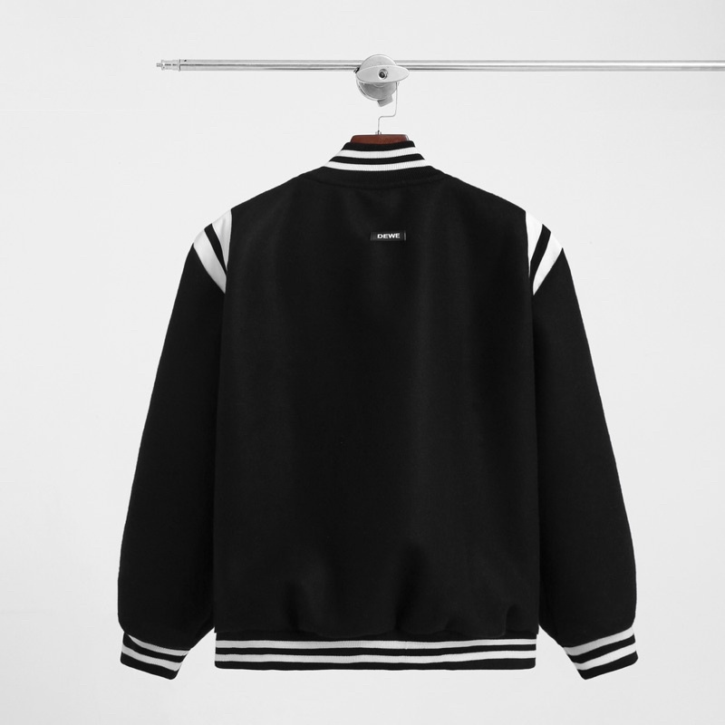 Áo khoác Bomber varsity jacket DEWE Teddy - Màu đen
