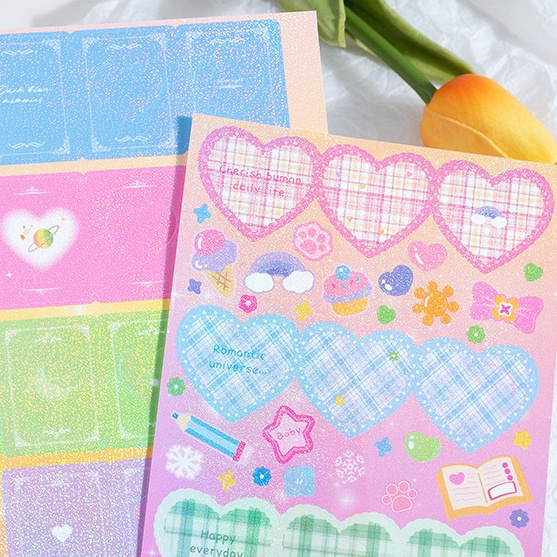 Miếng Dán Màu Laser Hình Trái Tim Phong Cách Hàn Quốc Độc Đáo Trang Trí Sổ Tay DIY