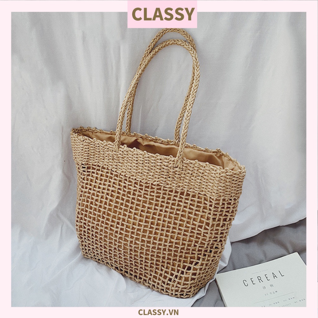 Túi cói Classy hình thang thời trang, thích hợp đi biển, đi dạo, đi chơi T1073