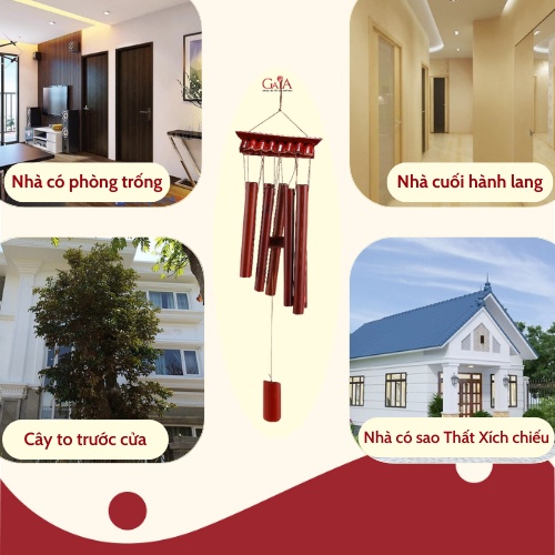 Chuông thanh tre mái nhà màu nâu đất, chuông gió 8 thanh hoá sát, tăng sinh khí.