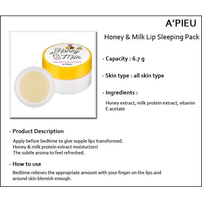 Mặt Nạ Ngủ Cấp Ẩm Môi APIEU Honey Milk Lip Sleeping Pack 6,7g