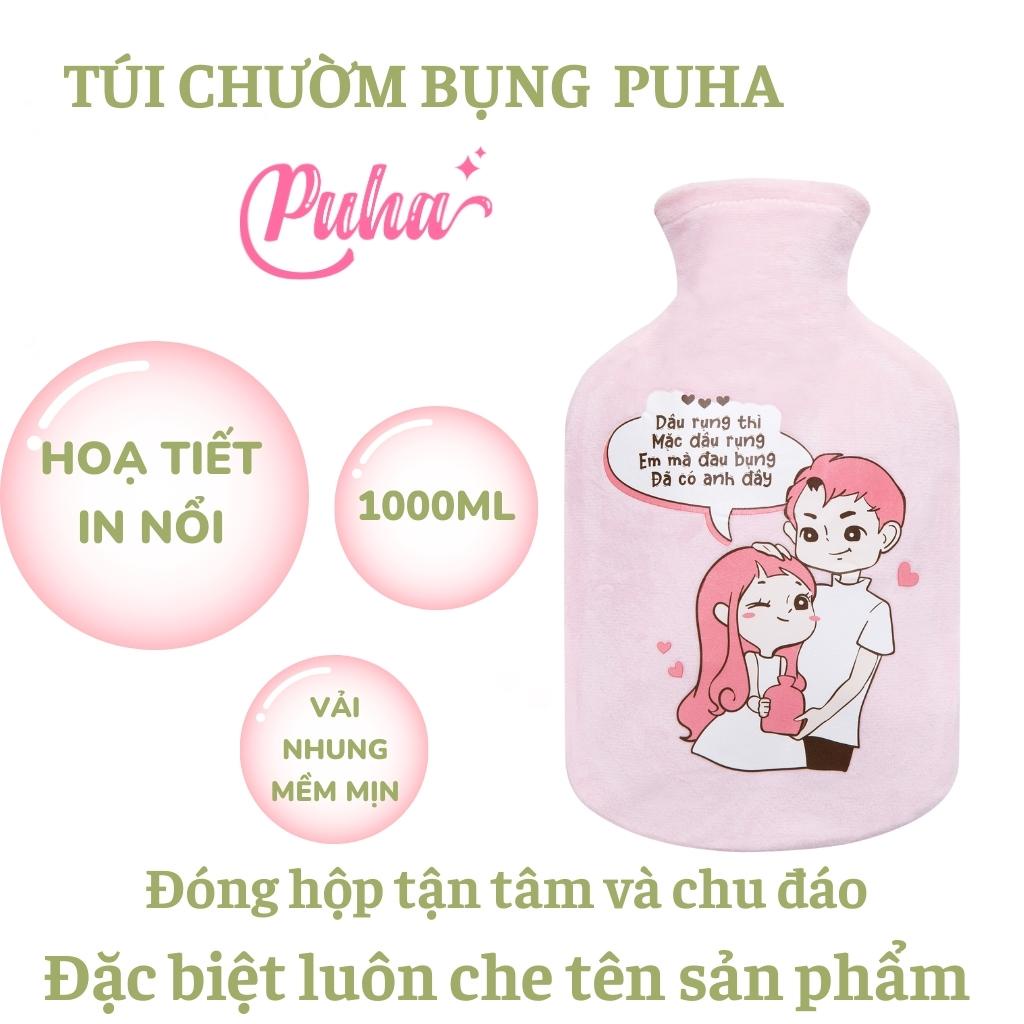 Túi chườm nóng ấm đa năng PUHA 1000ml, túi chườm bụng kinh sưởi ấm tình yêu, món quà ý nghĩa dành tặng bạn gái