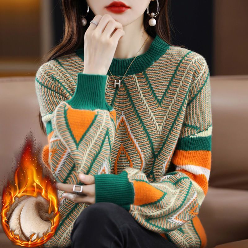 Áo Sweater Cổ Tròn Tay Dài Dáng Rộng Màu Sắc Tương Phản Phong Cách Phương Tây Dành Cho Nữ