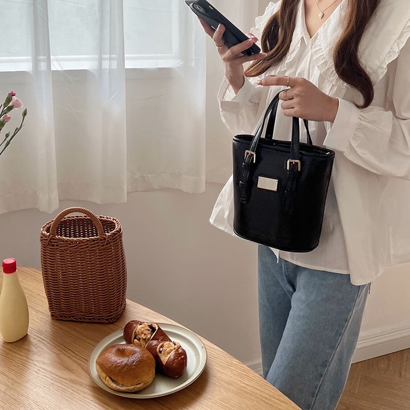 Mischa Túi Xách Da PU Màu Trơn Dễ Phối Đồ Thời Trang Cao Cấp