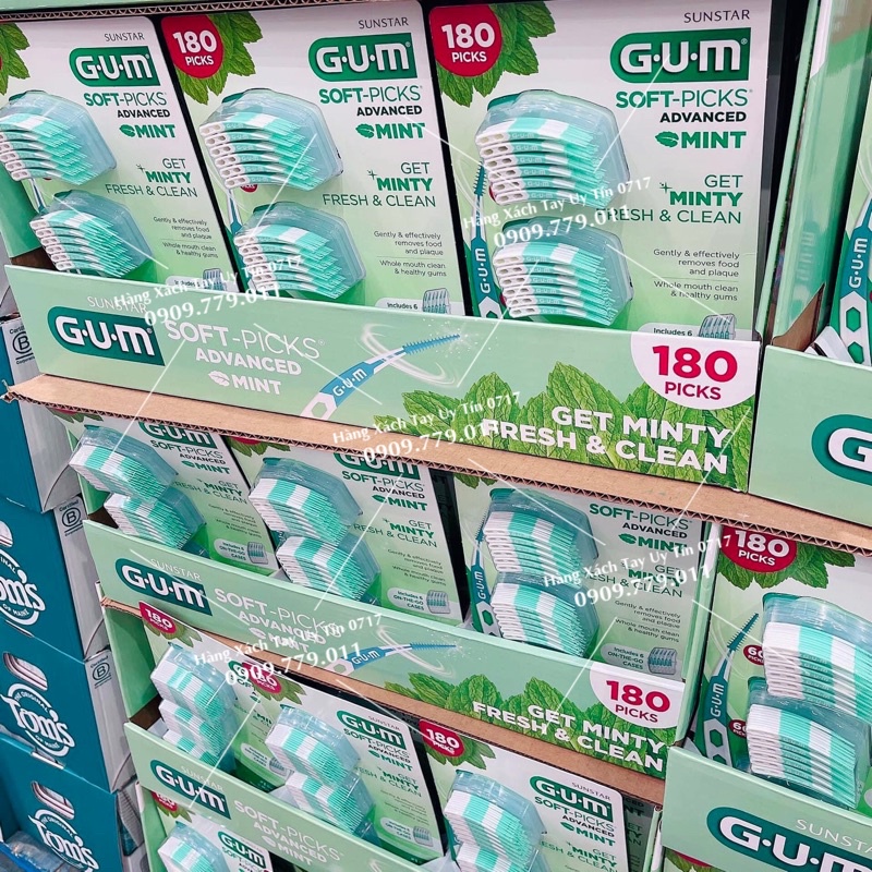 Tăm xỉa răng cao su mềm mại GUM soft picks Sunstar dentist niềng răng vỉ 60 cây tăm