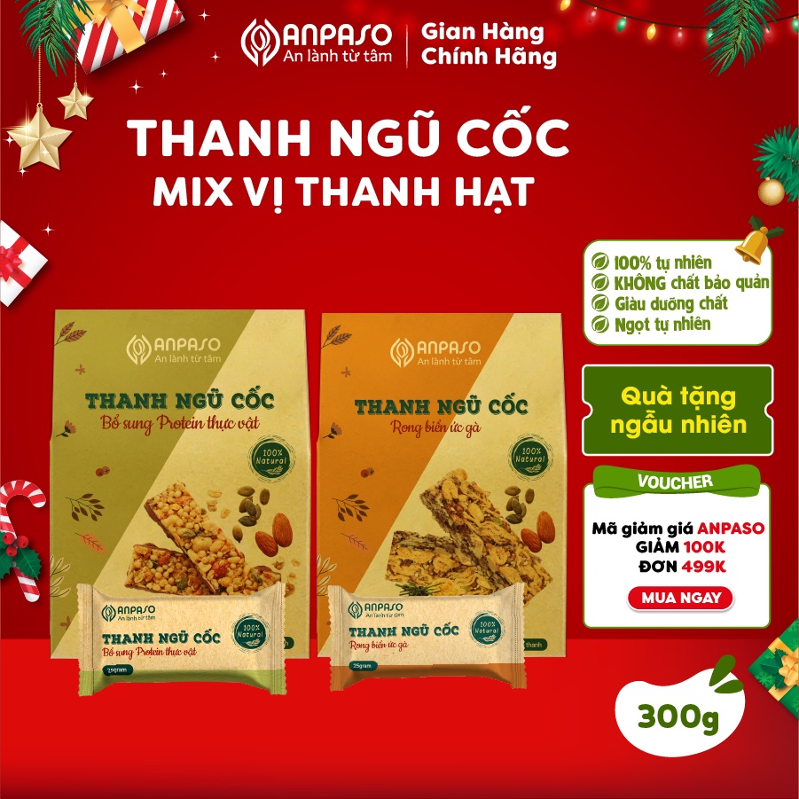 Thanh Ngũ Cốc Anpaso Ăn Kiêng, Giảm Cân, Eat Clean, Bổ Sung Protein, Vitamin,chất Xơ Hộp 150g 6 Thanh