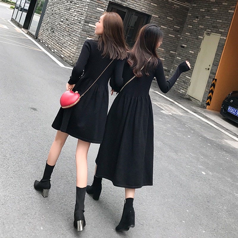 Váy len cổ cao dáng babydoll xòe dài điệu đà nhẹ nhàng mùa đông  nhiều màu