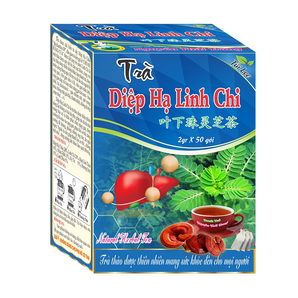 Trà Diệp Hạ Linh Chi (Hộp 50 Túi Lọc x 2g) - Hỗ Trợ Viêm Gan B , Mỡ Máu- Nguyên Thái Trang - Thảo Dược Thiên Nhiên