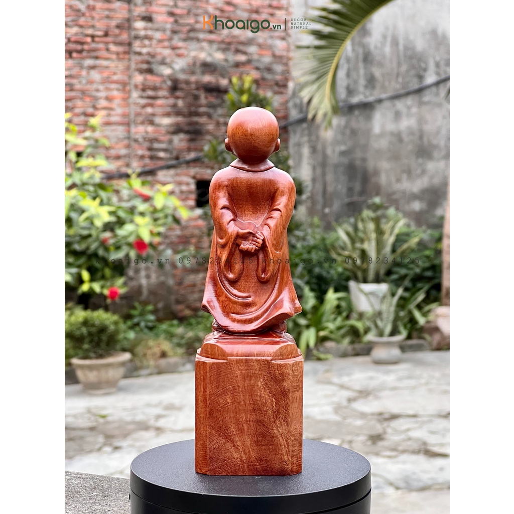 Tượng Vạn Sự Tùy Duyên - Tượng Chú Tiểu Gỗ Hương Cao 20cm, Tượng Gỗ Mini KhoaiGoDecor