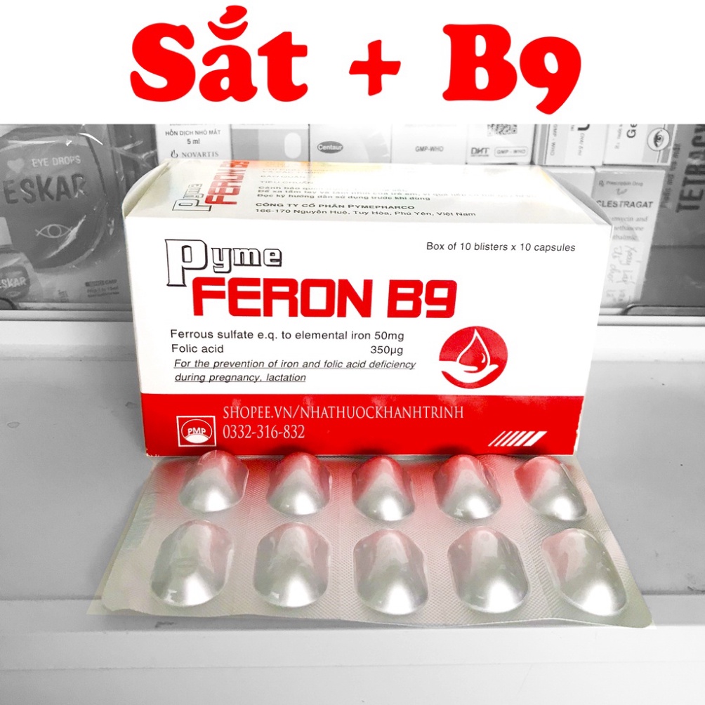 Viên sắt cho bà bầu FERON B9 của PYMEPHARCO, bổ sung sắt 2, acid folic cho mẹ bầu và sau sinh