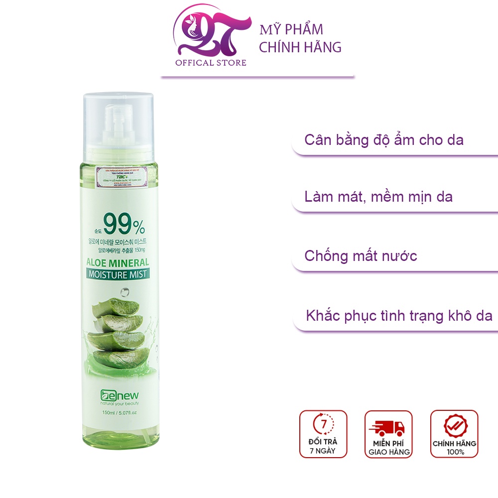 Hàng chính hãng: Xịt khoáng cao cấp Benew Aloe Mineral Moisture Mist 150ml