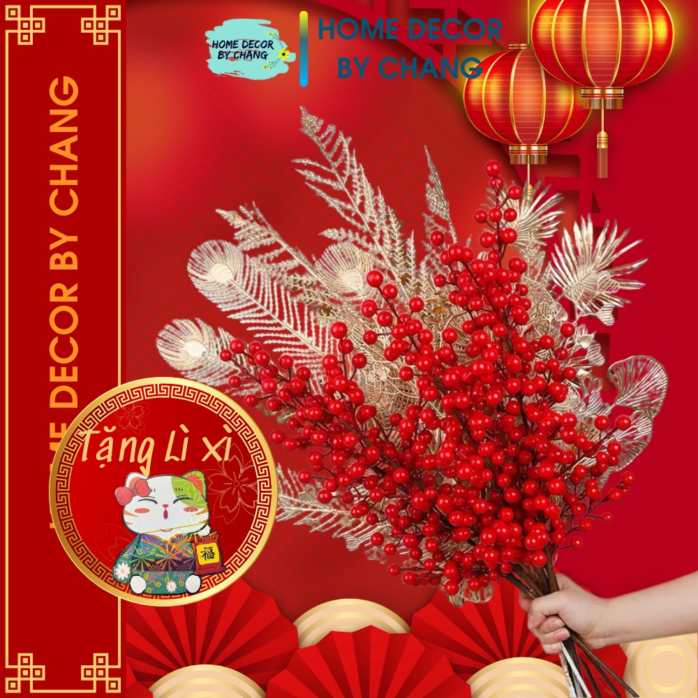 Cành Đào Đông Đỏ Loại Cao Cấp Cành Và Nụ Cứng Cáp Trang Trí Tết 2023, Decor Phòng Khách Sang Trọng