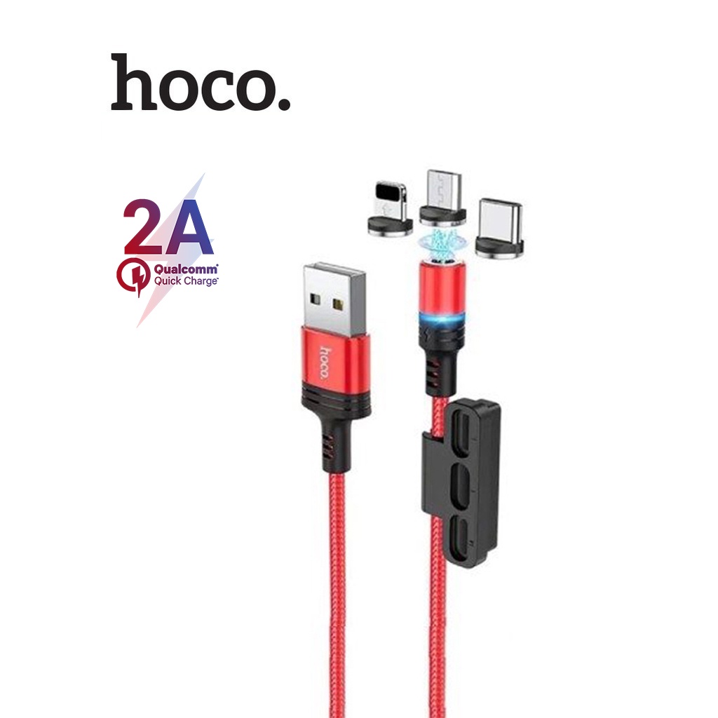 Cáp sạc đầu hít nam châm Hoco DU03 3in1 sạc nhanh 2A đầu sạc từ tính dài 1M ( Đỏ )
