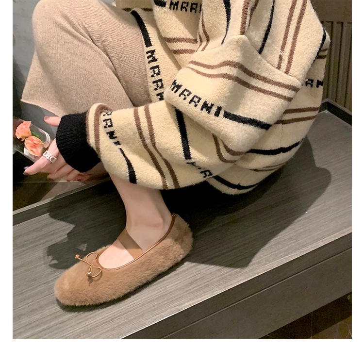 Giày Lười Vải Cotton Đính Nơ Thời Trang Mùa Đông Cho Nữ