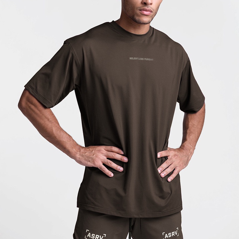 Áo thun thể thao ASRV ngắn tay in rằn ri vải nhanh khô thoáng khí thời trang cho nam cỡ lớn