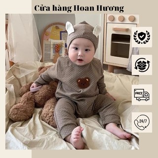 Bộ body dài tay cho bé bodysuit liền thân kèm mũ phong cách Hàn Quốc cho bé trai và bé gái