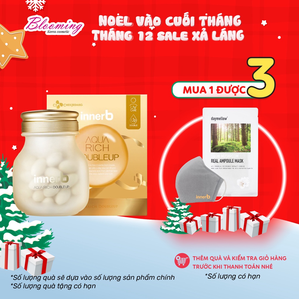 Thực Phẩm Bảo Vệ Sức Khỏe InnerB Aqua Rich Doubleup Cấp Ẩm Hỗ Trợ Sáng Mịn Bảo Vệ Da 70 Viên 42g BLOOMING
