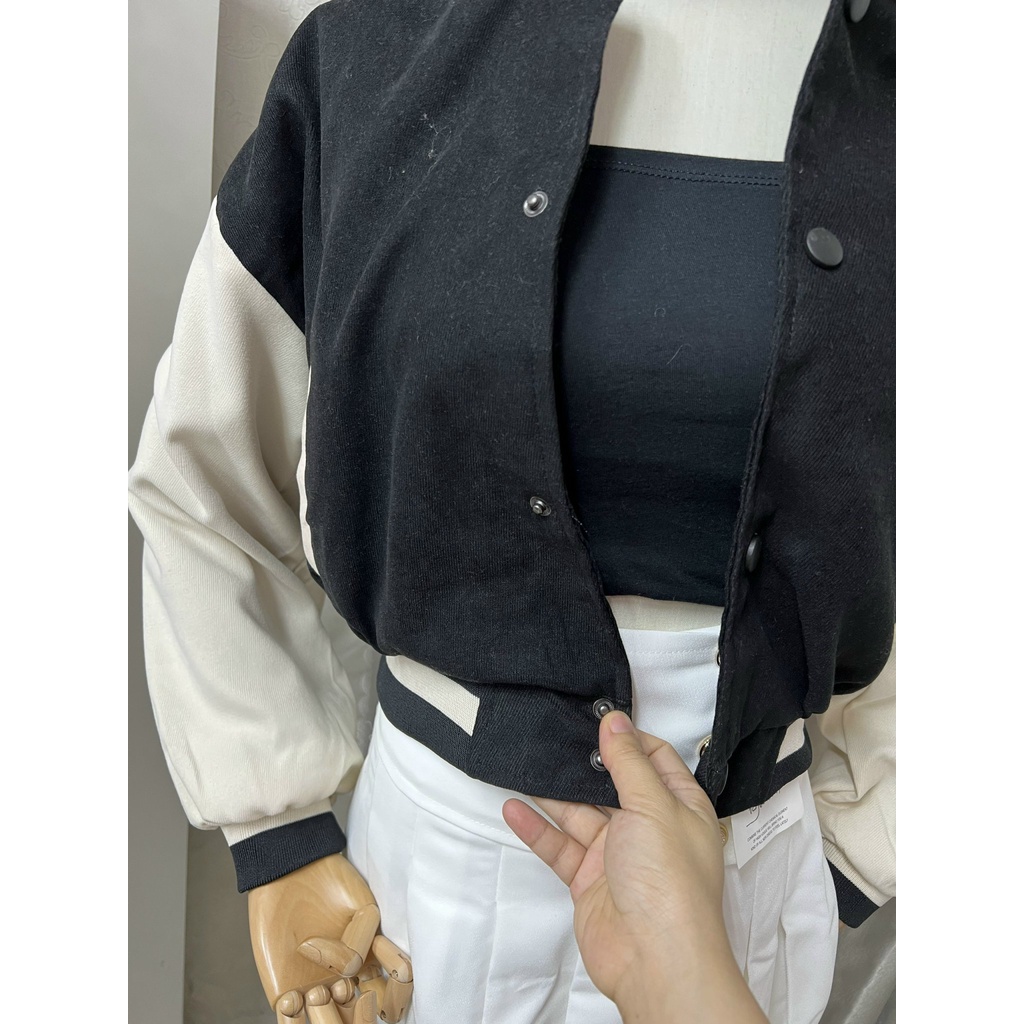 Áo khoác bomber croptop, chất nhung nỉ, có thêu chữ, Xưởng may Ngọc Anh