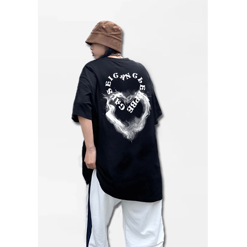 Áo thun pofloret dáng rộng ngắn tay in họa tiết tình yêu dành cho nữ