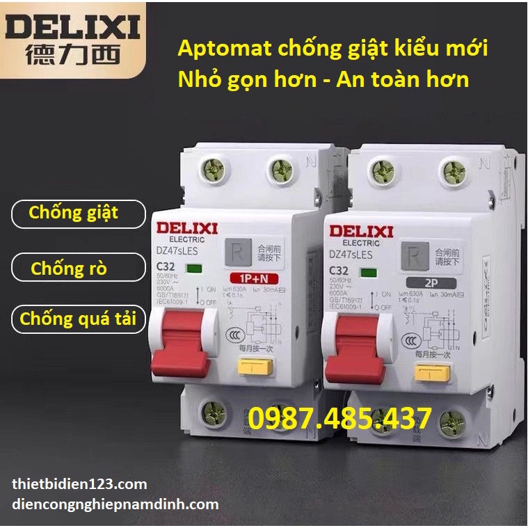 Aptomat Chống giật chống rò - chống quá tải RCBO DELIXI DZ47sLES 16A, 20A, 25A, 32A, 40A,63A