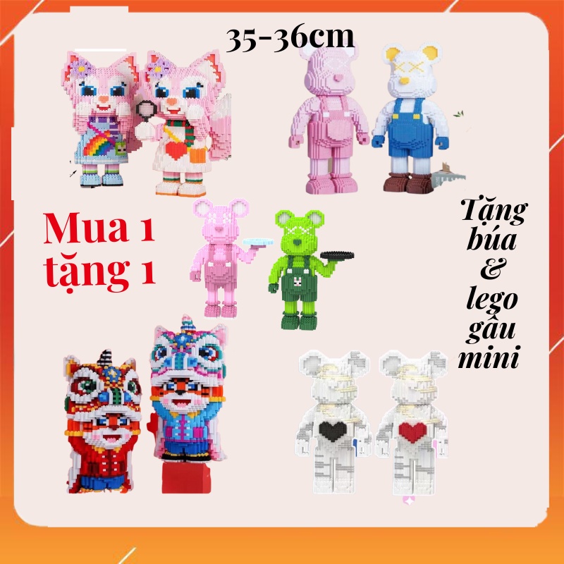 Xếp hình bộ đôi mua 1 tặng 1, Tặng kèm búa + ghép hình bearbrick 13cm, quà tặng, quà sinh nhật (chung 1 hộp)