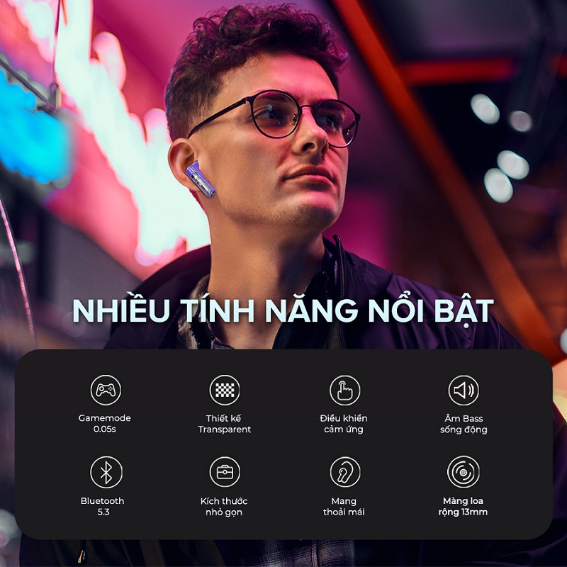 Tai Nghe TWS HAVIT TW945, Trong Suốt Transparent, BT 5.3, Gamemode 50ms, Nghe Đến 3H - Chính Hãng BH 12 Tháng