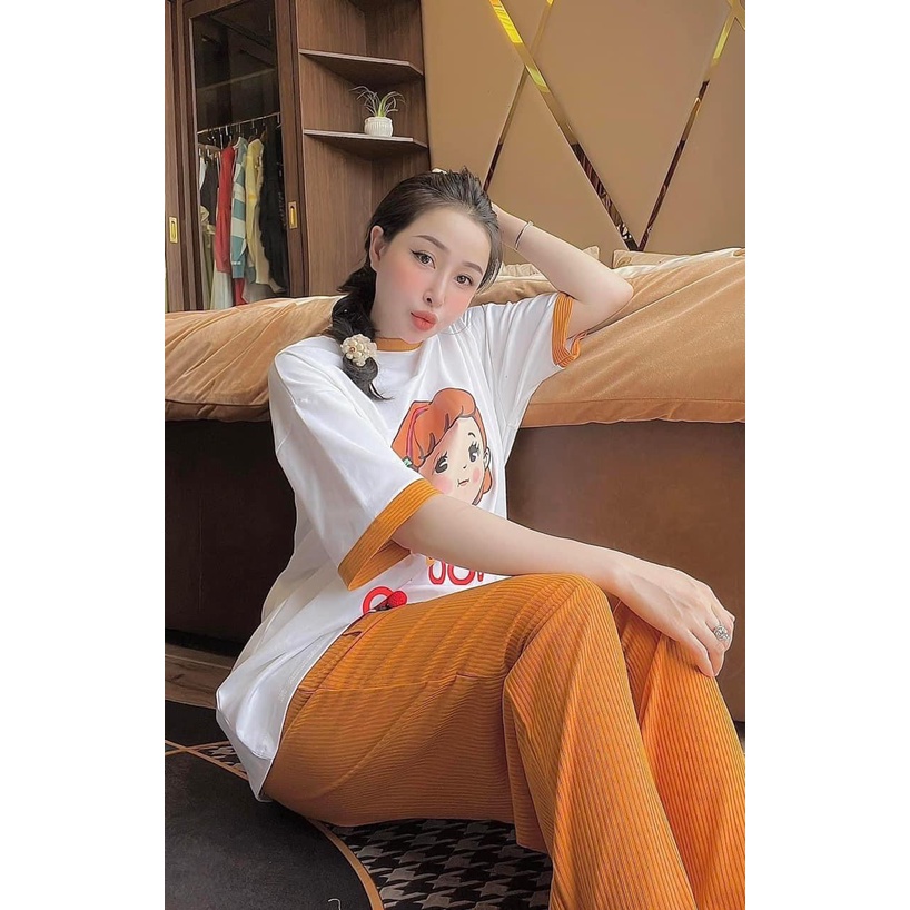 [12.12 Sales Freeship] Set bộ áo thun cô gái BOO BOO phối quần thun ống suông nhiều màu sắc, set bộ mặc đi chơi mtb